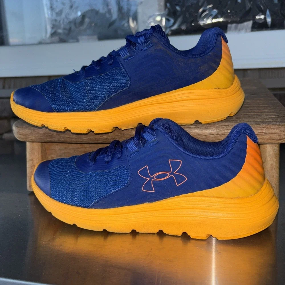Under Armour Out Hustle Youth Blue With Orange Trim Shoes Size 3.5Y
